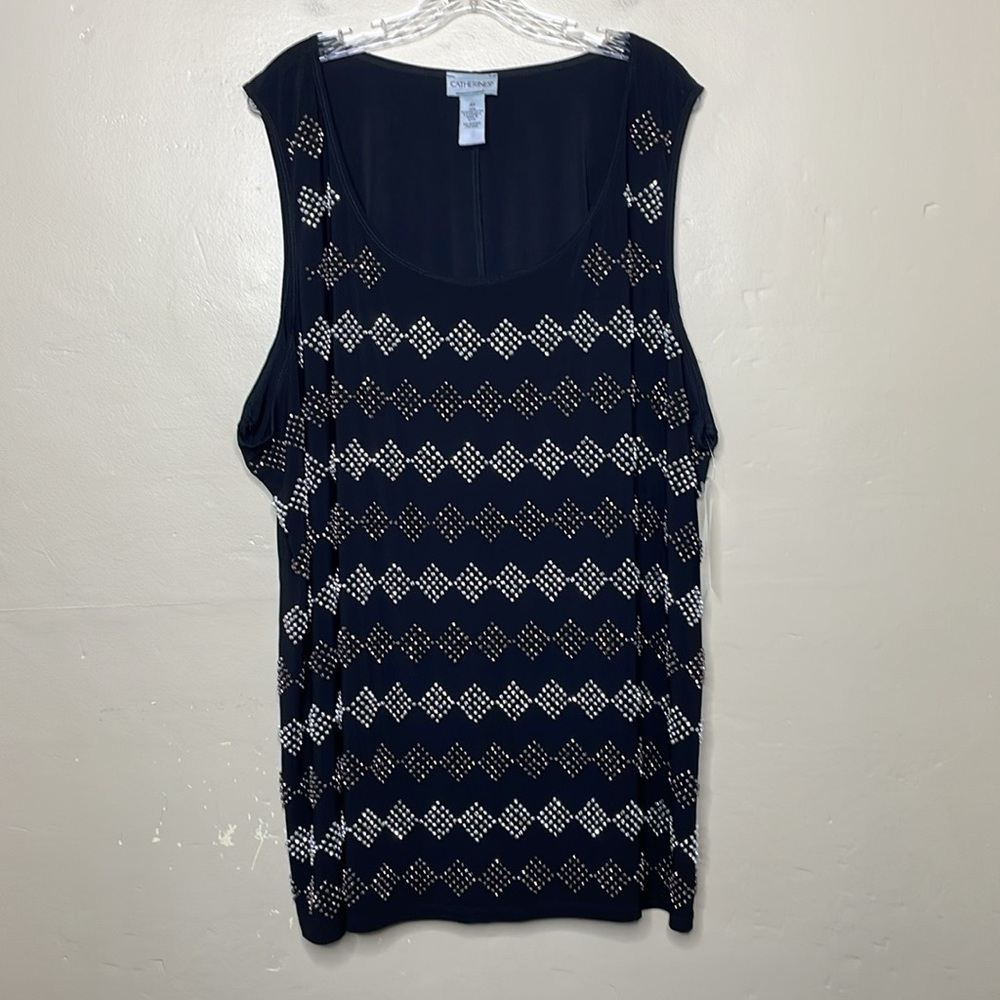 CATHERINES Black Tank Top Rhinestone Embellished Festive Holiday Party NWT 4X - Picture 8 of 8